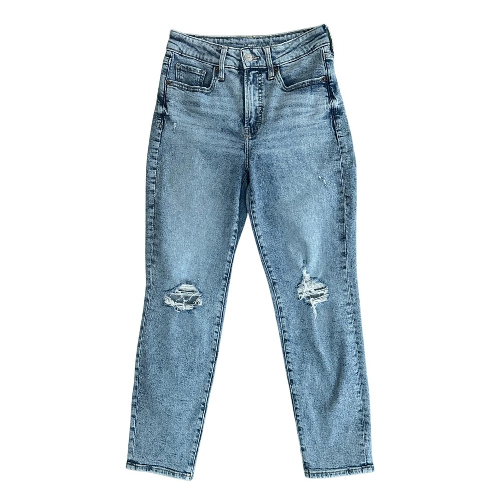 Old Navy O.G. Straight Jeans Women 2 Blue Acid Wash Distressed High Rise